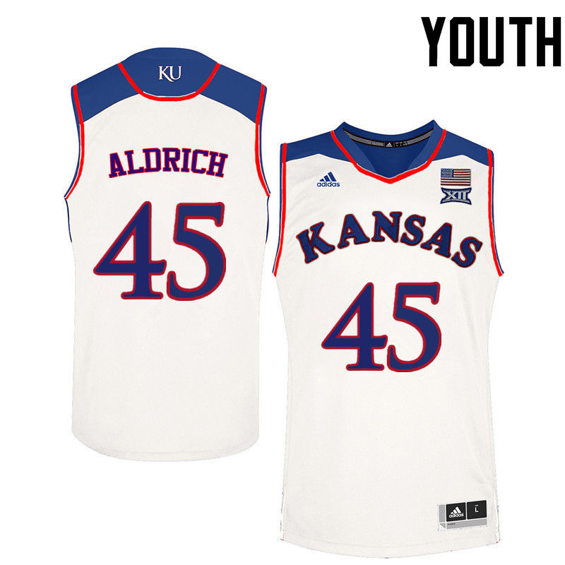Youth Kansas Jayhawks #45 Cole Aldrich College Basketball Jerseys-White - Click Image to Close